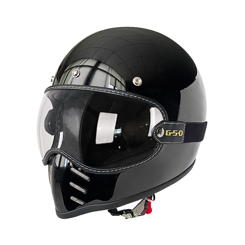 Motuoche Fiberglass Retro Motorcycle Helmet Full Face Winter Safety Helmet (Motosiklet kaskı (dəbilqə)) - starry-black-transparent-visor-m55-56