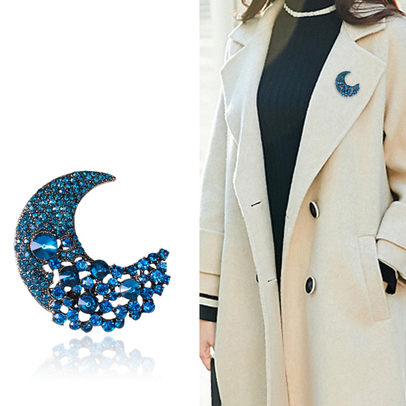 25g Weight Rhinestones Inlay Material Retro Pin Moon Alloy Inlay Rhinestones Women's Brooches