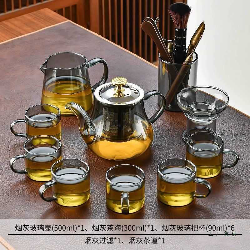 Glass tea set for home use, teapot for office, tea cup, increased thickness
