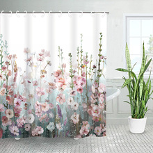 亚马逊爆款涤纶防水浴帘卫生间隔断帘植物花卉浴室窗帘