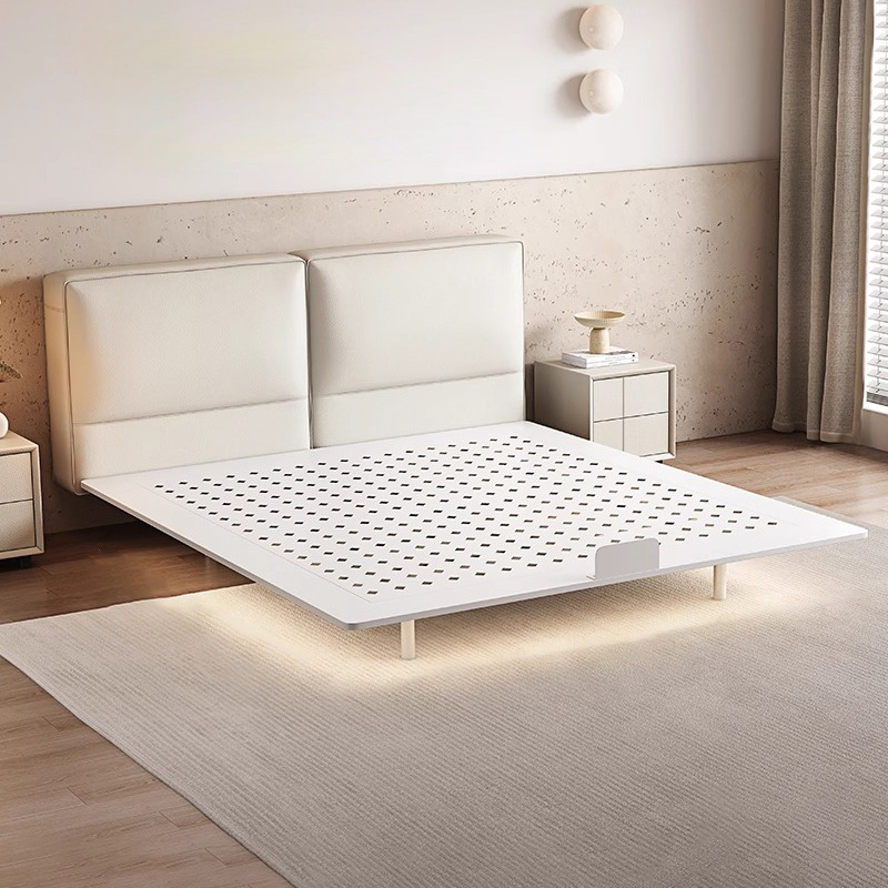 Bloqueo de tofu cama de cuero de acero al carbono cama de suspensión cama de cama principal cama doble cama de cama de acero de viento crema cama