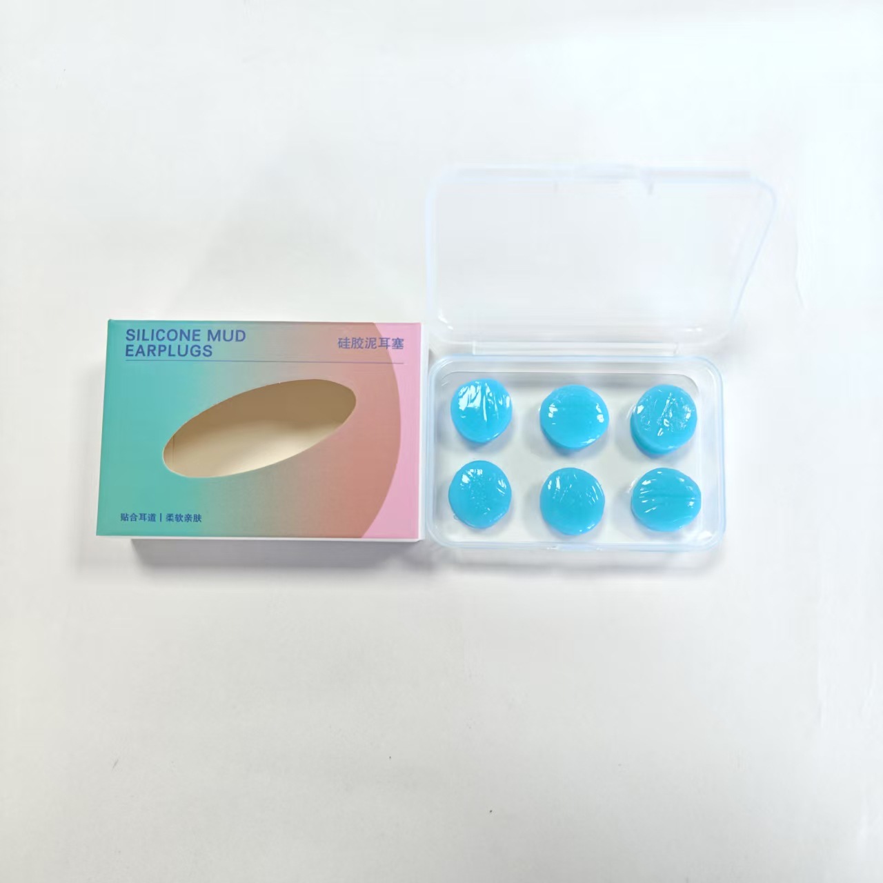 Silicone blue earplugs, 6 pieces