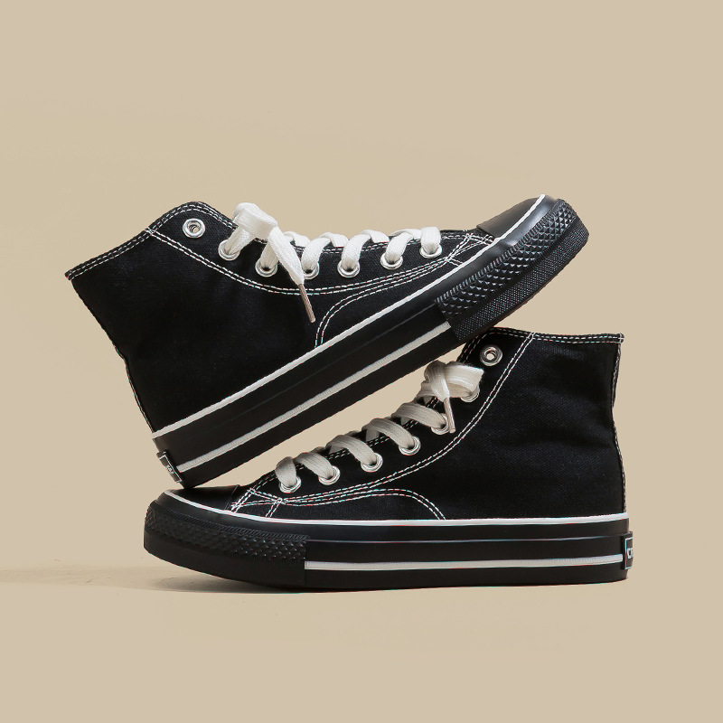 Retro clásico de la década de 1970 tres veces vulcanizado aceite brillante zapatos de lona de alto perfil para hombres y mujeres parejas de zapatos de skate de estudiantes versátiles