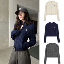 外单拉夫劳伦LF小马刺绣毛衣麻花立领秋冬新款短款针织开衫外套女