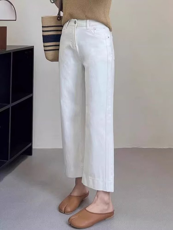 韩版白色直筒九分牛仔裤女2025新品大码小个子窄版阔腿牛仔裤ins|undefined