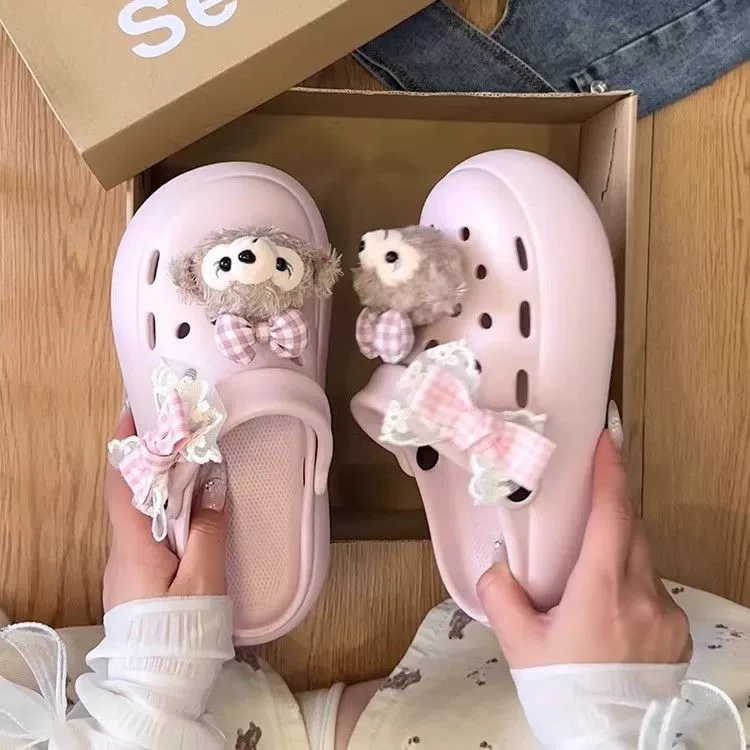 Баотоу сандалии EVA толстый протектор Croc обувь женская модная универсальная нескользящая повседневная пляжная летняя обувь медвежьи ботинки бантик