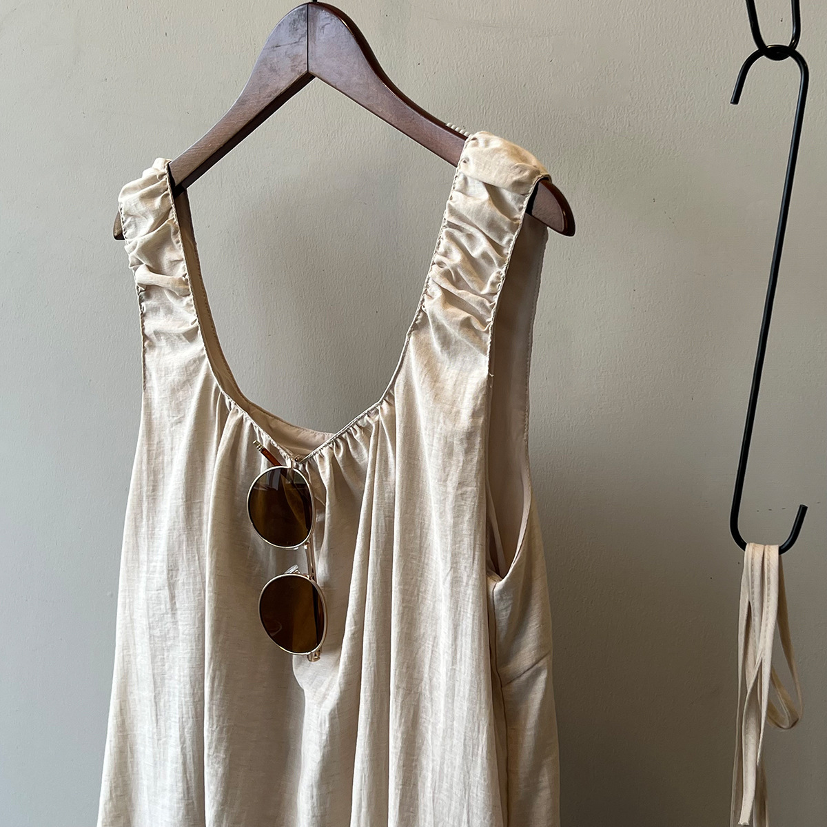 Design Sleeveless Dress Summer Lace up U Neck Backless Mid Length Vest Dress