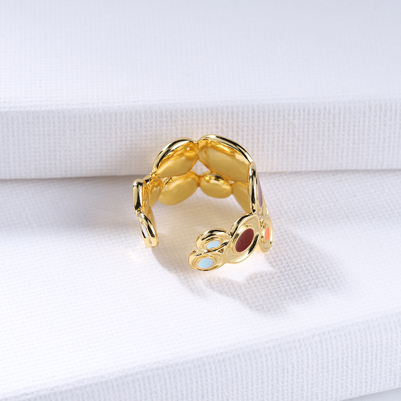 1 Piece Bohemian Oval Alloy Drip Glazed Plating Hollow Out 18k Gold Plated Women's Rings display picture 3