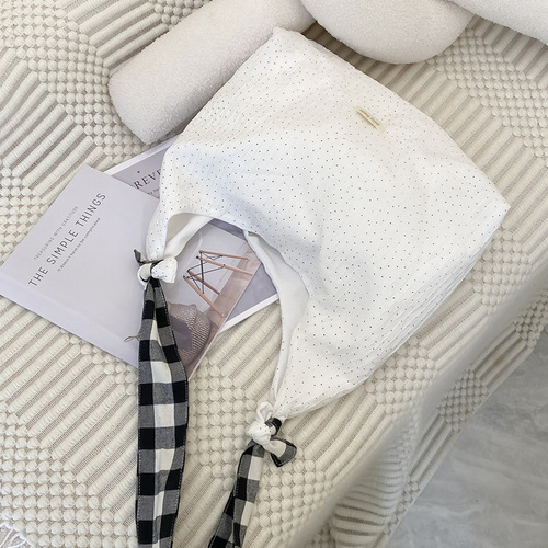 Forest style polka dot canvas bag niche design literary fresh commuter cloth bag tote bag cute girl cross body