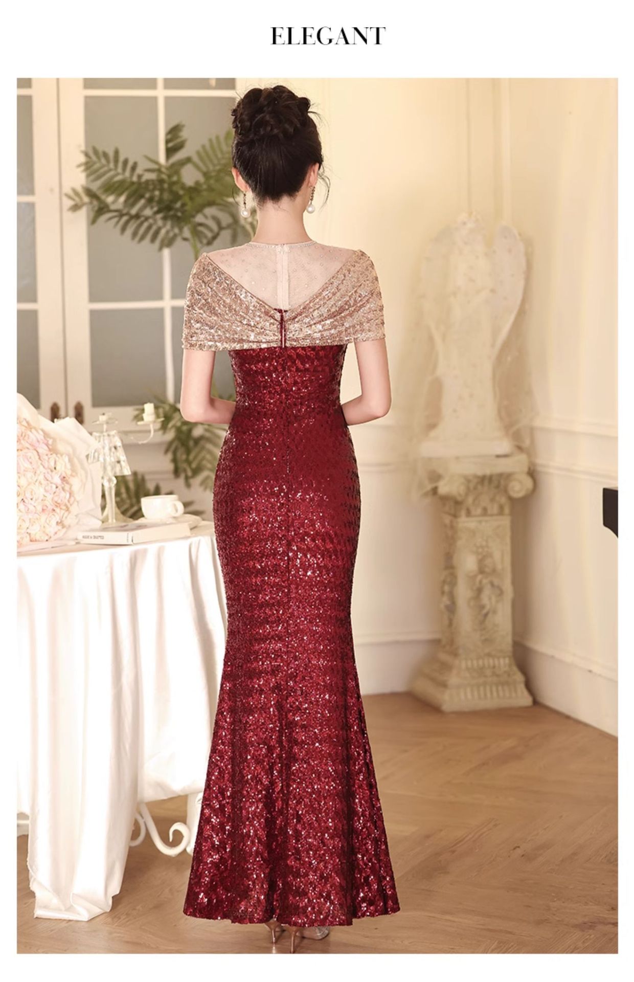 Niche Evening Women New Red Mermaid Sleeveless Off-Shoulder Elegant Engagement Toast Dress Suitable For Daily Wear_ecoleips.com