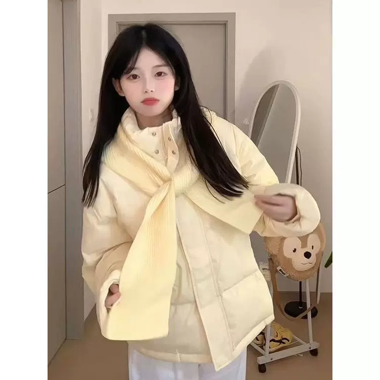 多巴胺甜美奶黄色棉服外套女冬季新款设计感百搭立领小个子面包服