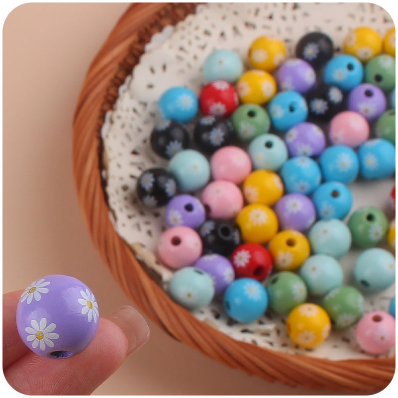 Bebé suministros de dibujos animados madera Daisy 16mm cuentas DIY creativo chupete cadena pulsera mordedor Accesorios