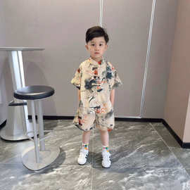 哪吒衣服男童夏季汉服2026新款男宝宝周岁礼服儿童新中式国风唐装