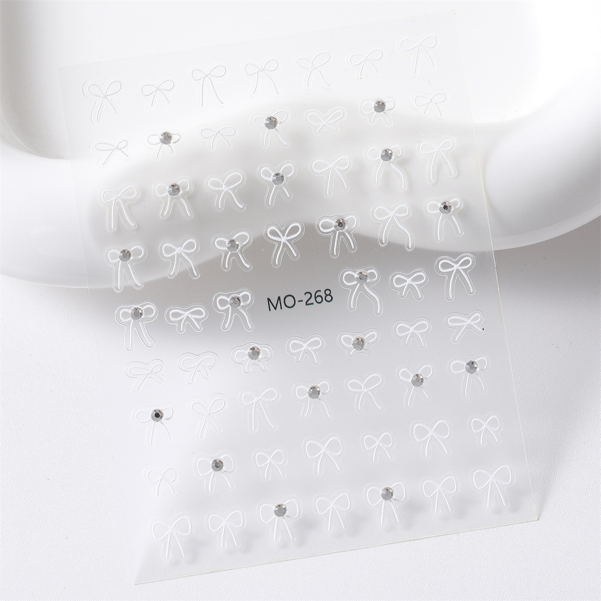 Etiqueta engomada de uñas con lazo de diamantes de cristal de estilo caliente de celebridades de Internet Etiqueta engomada de decoración de uñas en relieve simple japonesa en blanco y negro con diamantes