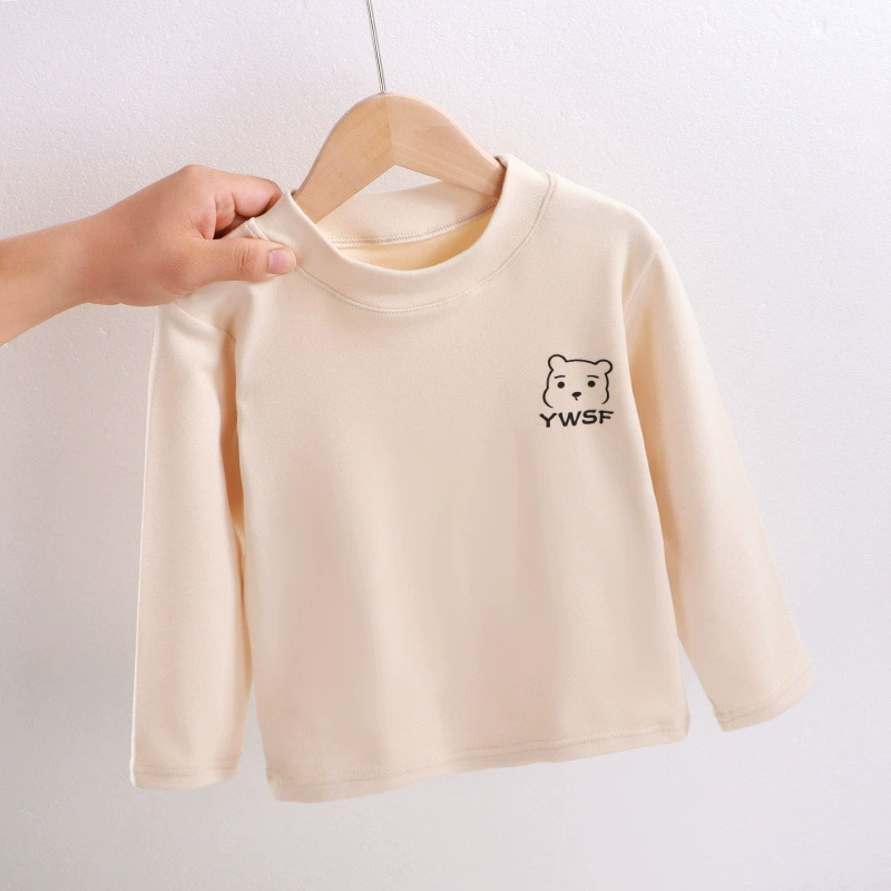 Детская бархатная нижняя рубашка со средним и низким воротником, детский самонагревающийся теплый топ, детская облегающая простая футболка с длинным рукавом