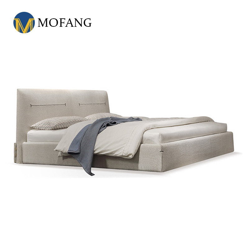 落地床現代簡約棉麻布藝床主臥侘寂風雙人床小戶型意式極簡婚床