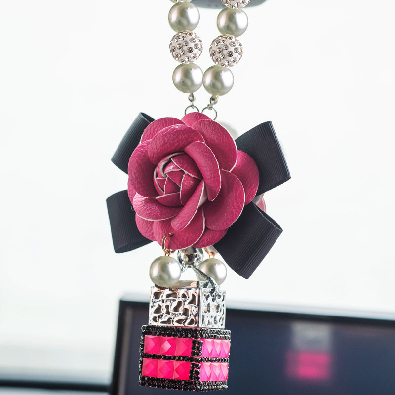 Colgante de coche, colgante de coche, botella de perfume de diamantes, decoración de coche de camelia, suministros de coche, bricolaje