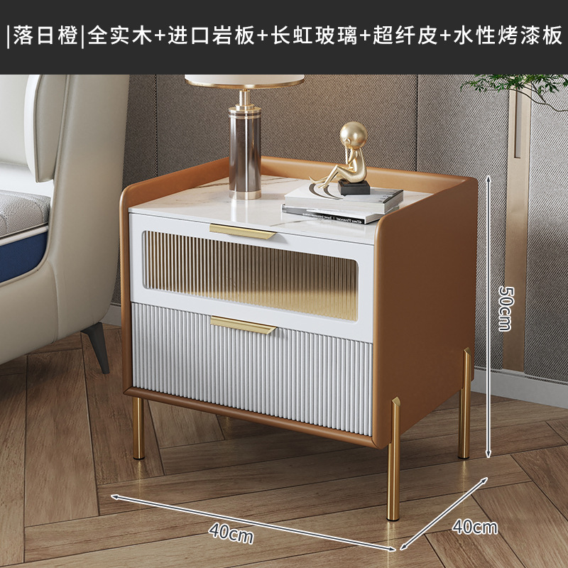 선셋 오렌지 40cm 원목 프레임 + 슬레이트 조리대 + 극세사 가죽