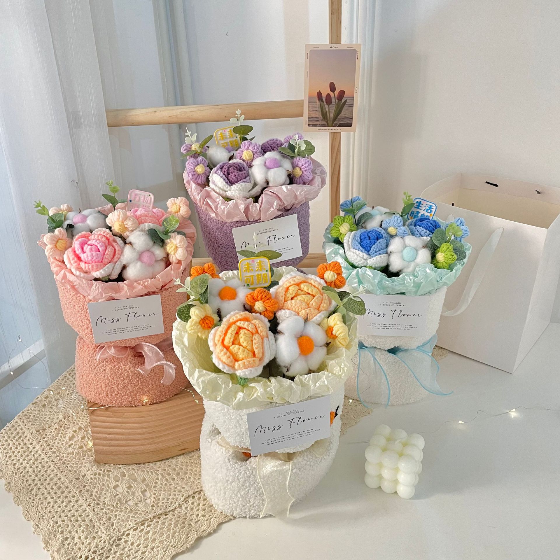 Regalo del Día de los niños Flor de punto ramo fresco para mamá muñeca del Día del Niño regalo de la actividad del supermercado