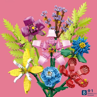 跨境儿童益智小颗粒拼插积木花仿真玫瑰花芍药花兼容某高积木模型