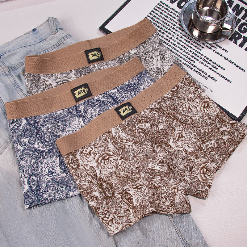 Classical Style Blue and White Porcelain Men's Underwear New Chinese Style Underwear Men's Cotton Antibacterial National Style Camellia Mid-Waist Boxer Briefs