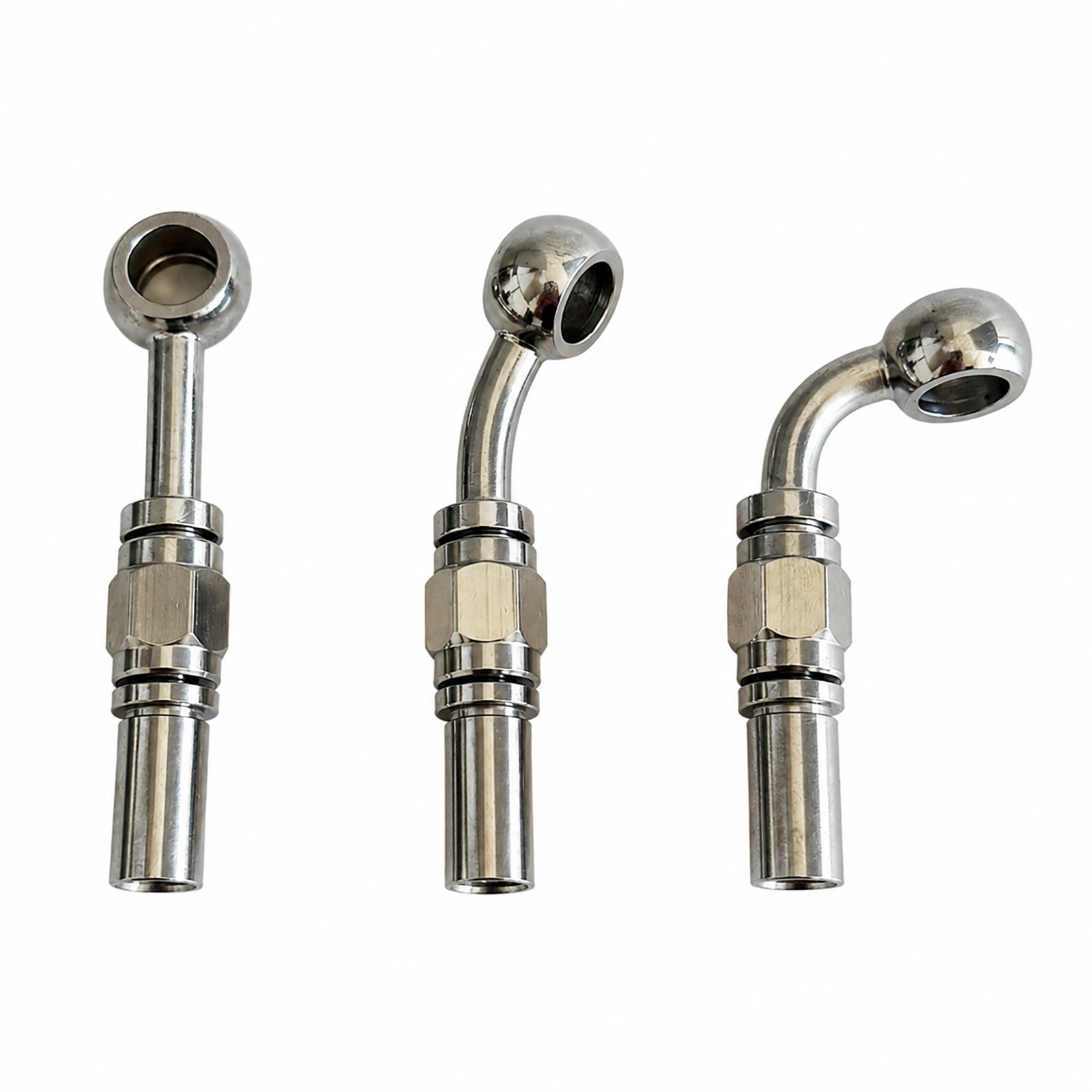 M10 stainless steel fish-eye 4-piece set of connectors 0/28/90 degree brake hose coupler with threaded integrated crimping connector