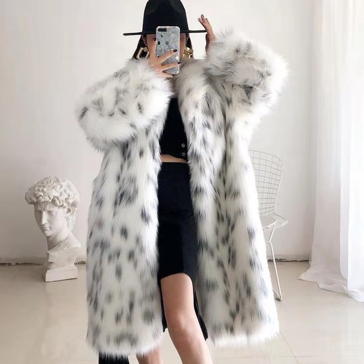 European and American Cross-Border Fur Outwear Wholesale Mango Leopard Print Fur Women's Long Young Style Lapel Fox Fur Outwear