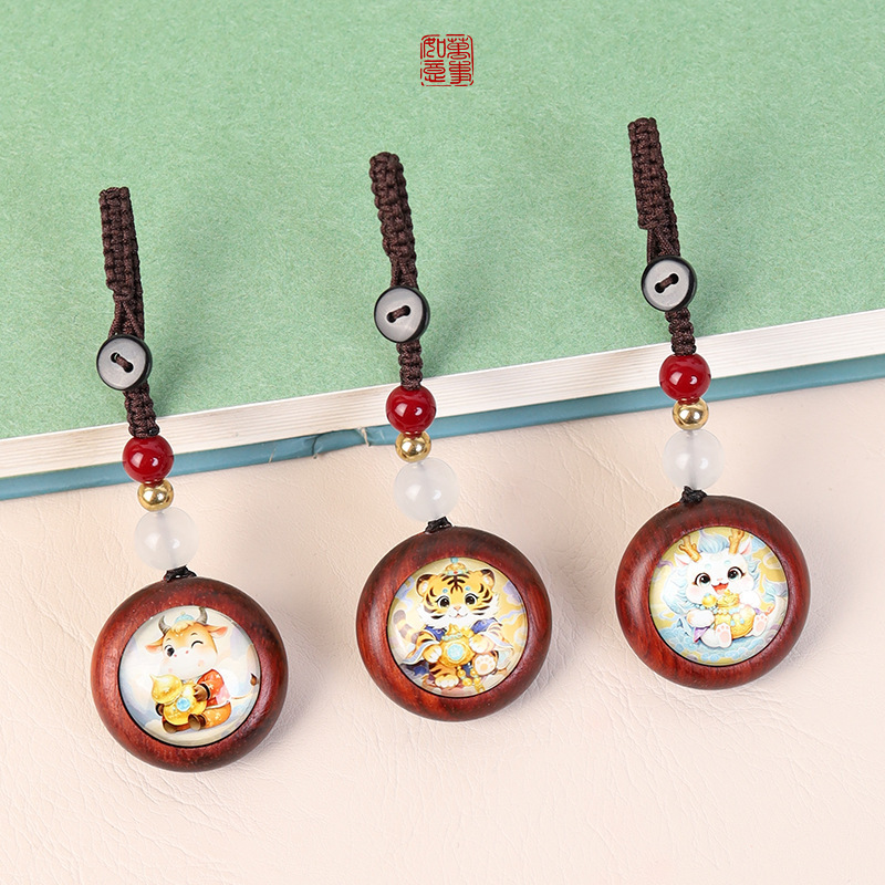Manufacturer Wholesale Satin Finish Rosewood Twelve Zodiac Keychains, Phone and Bag Pendants, Customizable for Cross-Border Sales and Dropshipping