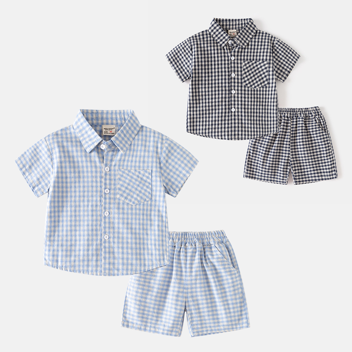 Boys summer Korean short sleeve suit 2025 new children's plaid casual shirt two-piece fashionable children's clothing wholesale