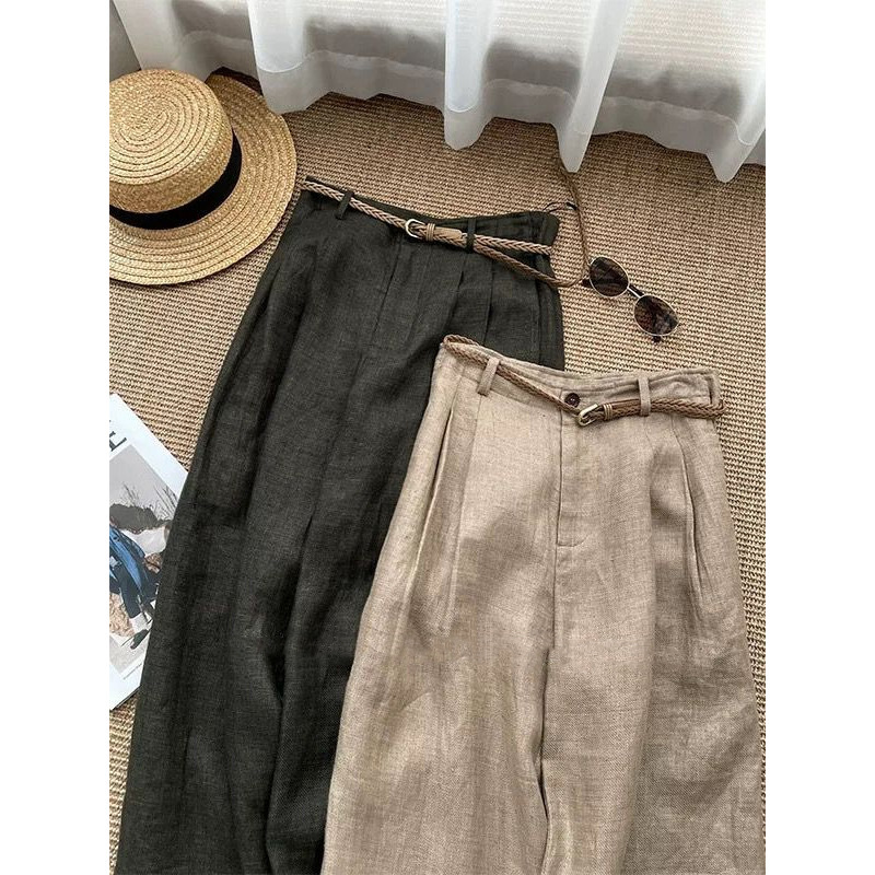 This Year's Trendy Khaki Linen Wide-Leg Pants for Women ◆ 26 Summer High-Waisted Slimming Relaxed Straight-Leg Casual Pants