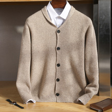 秋冬新款羊毛开衫男士纽扣青果领针织衫毛衣商务休闲百搭羊毛外套