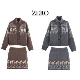 ZERO 自制 百搭 新款女装 复古提花毛衣套装秋冬季慵懒针织两件套
