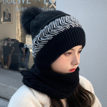 帽子圍巾一體女冬兔毛毛線帽秋冬季百搭潮韓版可愛冬天圍脖保暖帽
