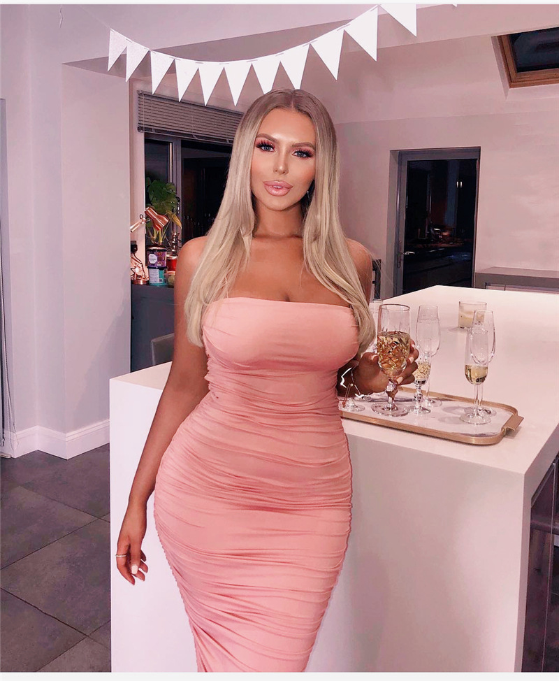 Summer New Women's Clothing European and American Cross-border Amazon Fashion Pleated Suspender Dress Summer Women