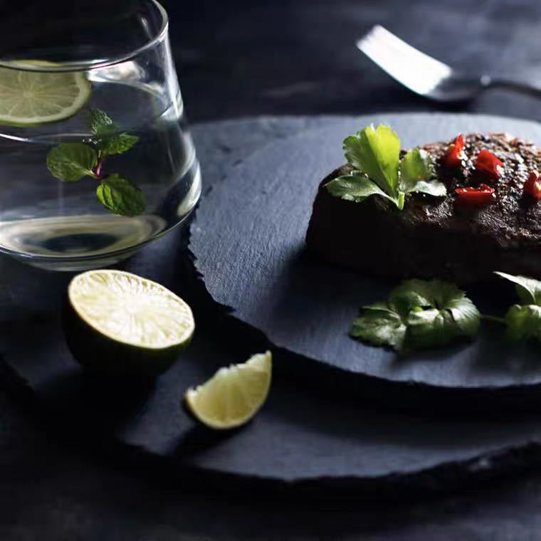 Japonés ins pizarra natural placa Placa de pizarra Placa de sushi Placa de piedra negra Placa de forma de hoja