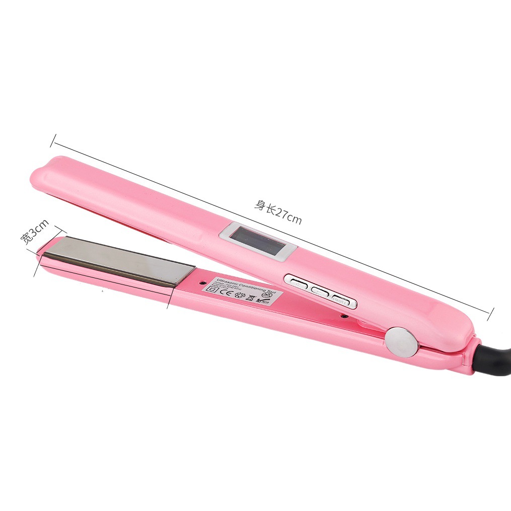 Amazon popular plancha de pelo de madera contrachapada de cerámica recta de doble uso ultrasónico infrarrojo frío perm plancha de pelo rizador de pelo