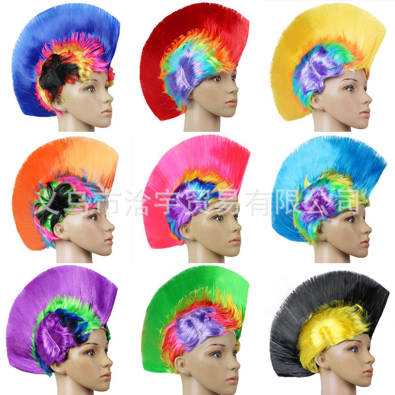 Cross-border manufacturer wholesale Christmas and Halloween masquerade wigs, funny party headwear, punk rooster feather wigs, magic wigs Cross-border manufacturer wholesale Christmas and Halloween masquerade wigs, funny party headwear, punk rooster feather wigs, magic wigs