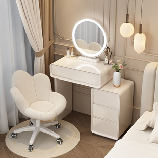 Small Apartment Solid Wood Paint Dressing Table Bedroom Modern Simple Cream Style Storage Cabinet Makeup Table 60cm