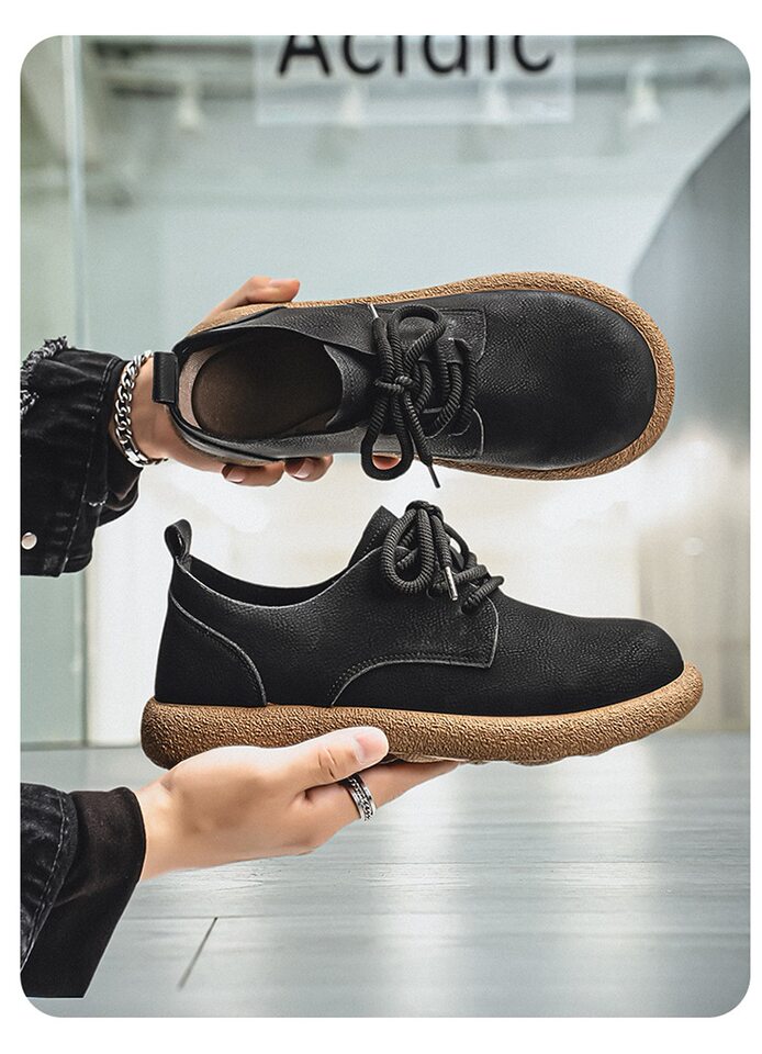 Giày da nam cổ thấp kiểu Martin phong cách retro, đế mềm chống thấm nước, form rộng cỡ lớn — Kaki, màu nâu, màu đen chi tiết 22