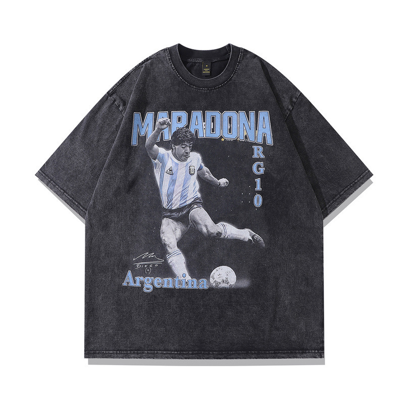 230G al por mayor transfronteriza lavada vieja manga corta verano algodón suelto todo partido retro calle moda marca ins comercio exterior