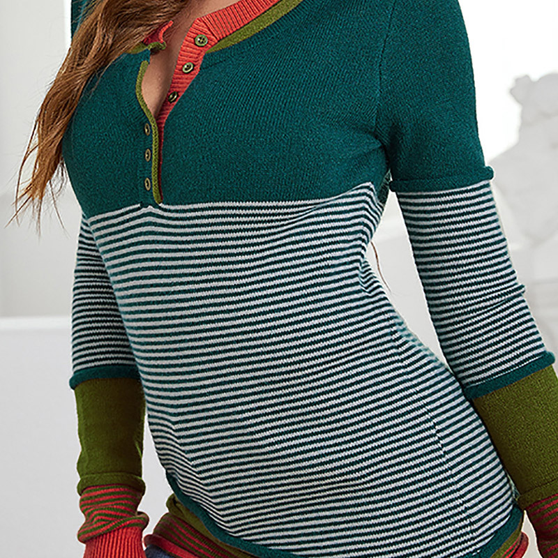 Maglione da donna in tinta unita a righe, pullover monopetto da donna, maglione Joker casual_voghion.com