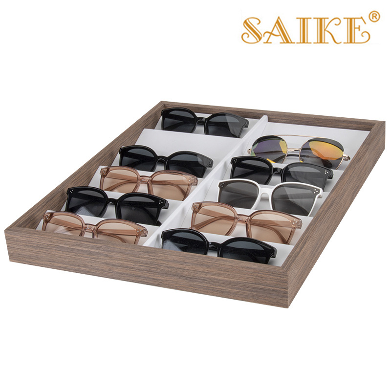 现货批发黑胡桃木质12位眼镜墨镜太阳镜销售陈列展示托盘梯式道具