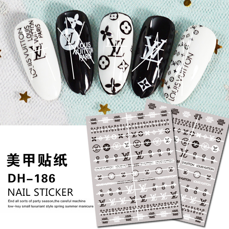 Fashion brand logo nail stickers Chanel style decals Japanese nail accessories nail stickers letters nail stickers