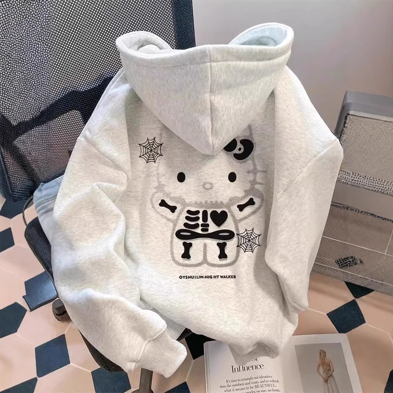Japanese Style Loose Lazy Style Kitty Cat Hooded Sweatshirt Women's Age-reducing Western Style Autumn and Winter High-end Super Good-looking Jacket Japanese Style Loose Lazy Style Kitty Cat Hooded Sweatshirt Women's Age-reducing Western Style Autumn and Winter High-end Super Good-looking Jacket