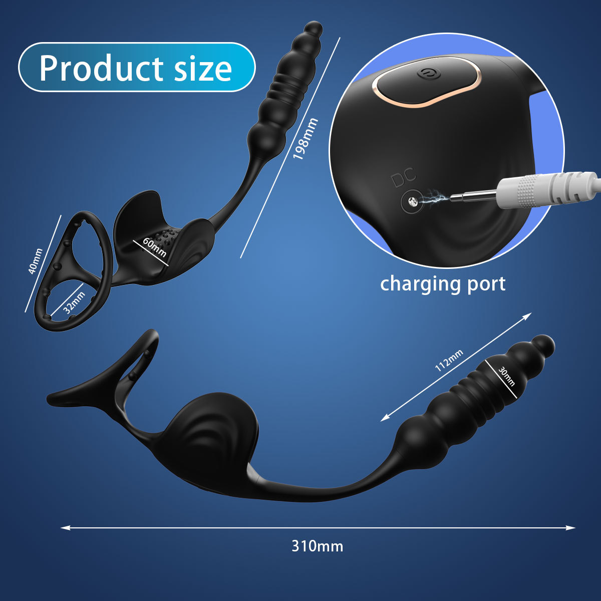App-Controlled Telescopic Prostate Massager with Vibrating Rear Plug, Silicone — detail image 6