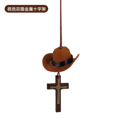 Car hanging, Handmade Peace Knot Pendant Rope - cowboy-hat-charm-brown-metal-cross