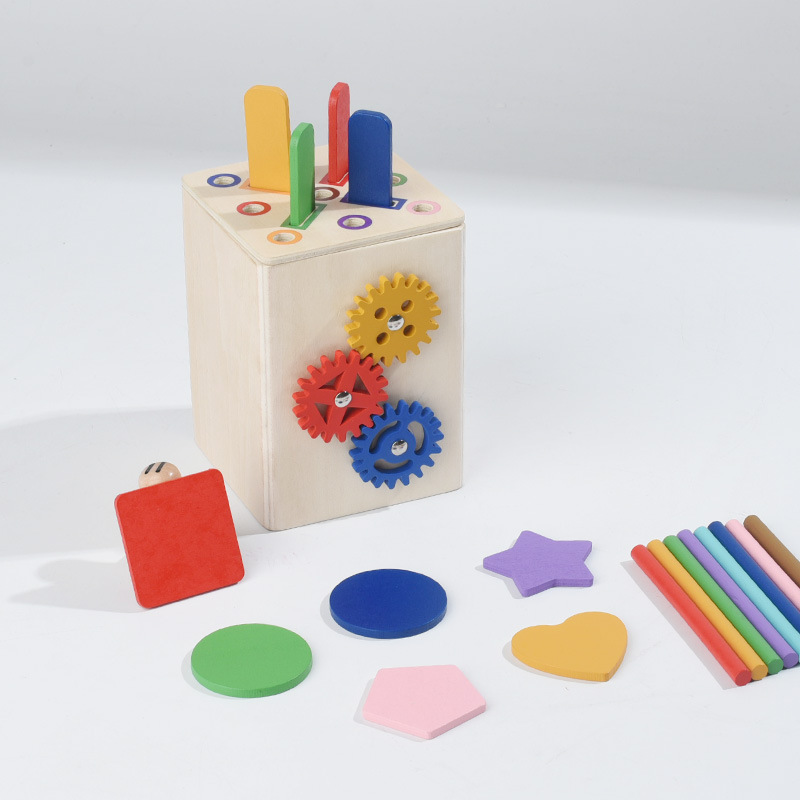 Transfronterizos de la educación temprana de los niños engranajes de forma de la caja objetivo de cognición de color emparejamiento de bloques de construcción caja de monedas Juguetes de madera HJ