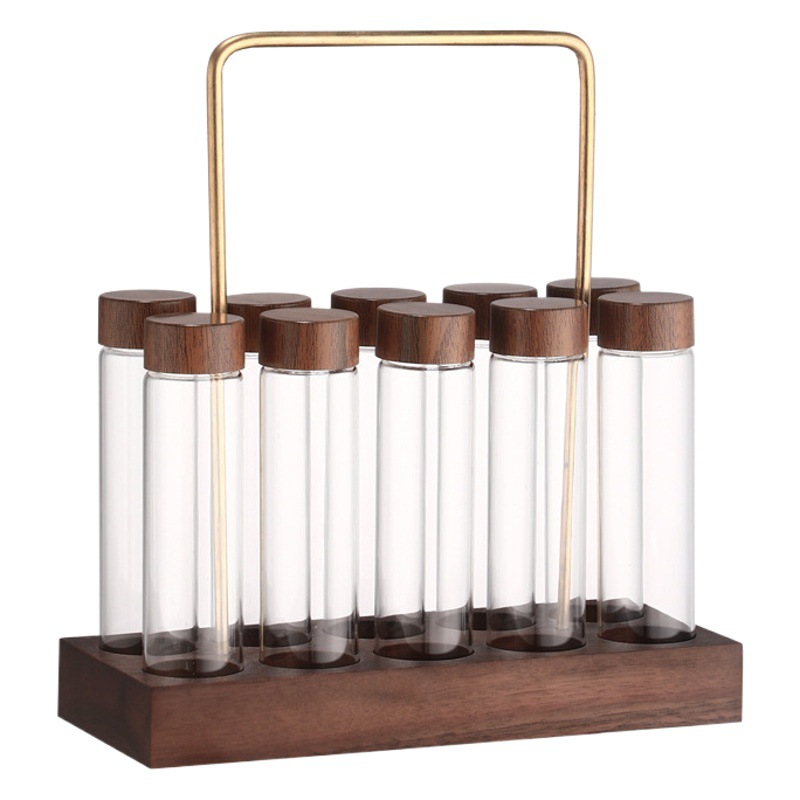 Grano de café sub-botella tubo de prueba de vidrio soporte único tubo de almacenamiento de café sellado botella de fragancia