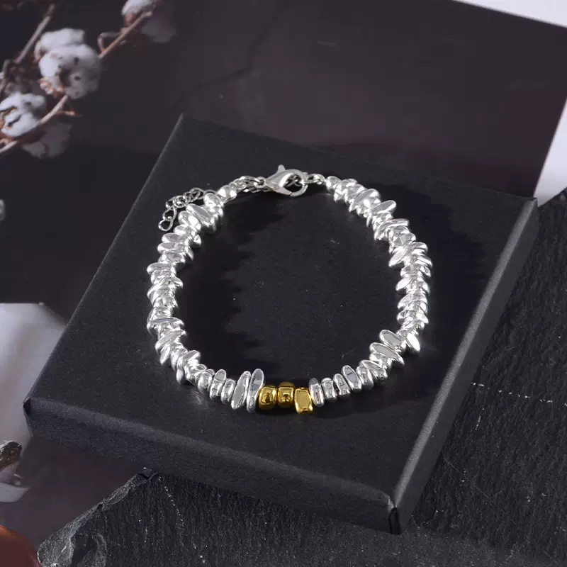 亚马逊热销爆款防静电手链跨境配饰碎银三角形金豆芝士串珠手链