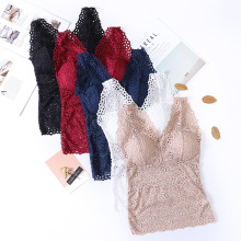 蕾丝镂空打底肩带吊带背心带胸垫长款运动胸衣美背露背内衣女批发